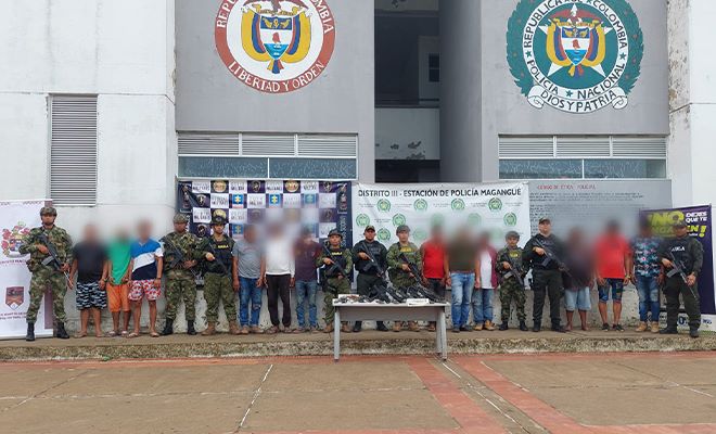 13 capturados presuntos integrantes del frente Erlin Pino Duarte de las A.G.C en Bolívar.