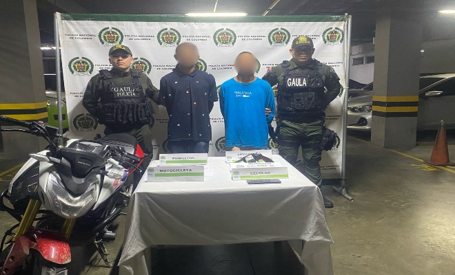 Contundentes contra la extorsión: capturados dos presuntos extorsionistas con arma de fuego y panfletos amenazantes