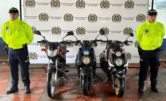 La Policía Nacional recuperó en Villavicencio tres motocicletas que habían sido hurtadas en la modalidad de halado