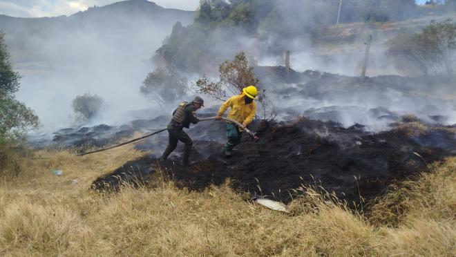 Policía Nacional apoya en el control  de incendio forestal
