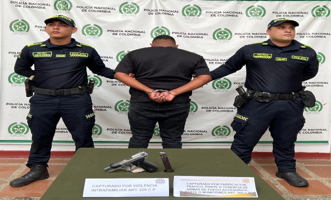 Dos policías, un capturado por violencia intrafamiliar, y un arma de fuego incautada