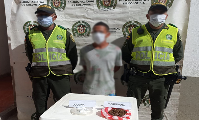 Fue capturado un hombre de 28 años de edad, por el delito de tráfico, fabricación o porte de estupefacientes