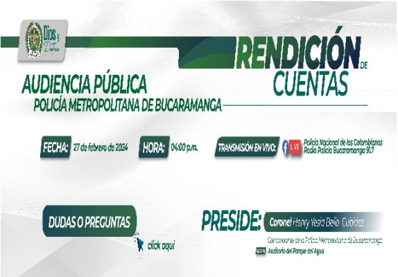 La Policía Metropolitana de Bucaramanga invita a su Audiencia Pública de Rendición de Cuentas