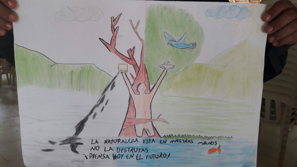 Dibujo ganador titulado “La naturaleza está en nuestras manos, no la destruyas ¡piensa hoy en el futuro!”