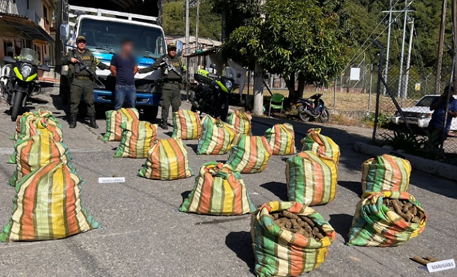 631 kilogramos de marihuana ocultos ingeniosamente en andamios metálicos los cuales eran transportados en un vehículo de servicio particular tipo camión.