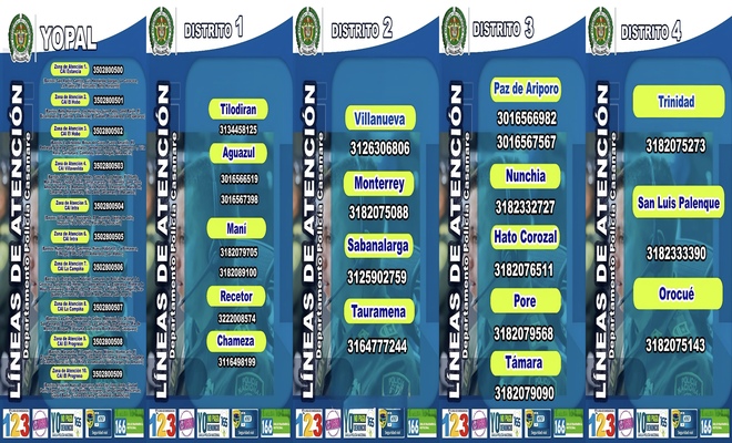 Imagen con líneas y números de emergencia de la Policía Nacional en Casanare.