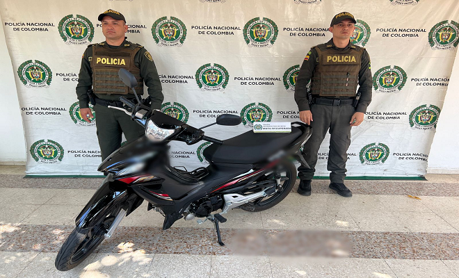 Policía Nacional recupera motocicleta en la comuna 6 de la capital Opita