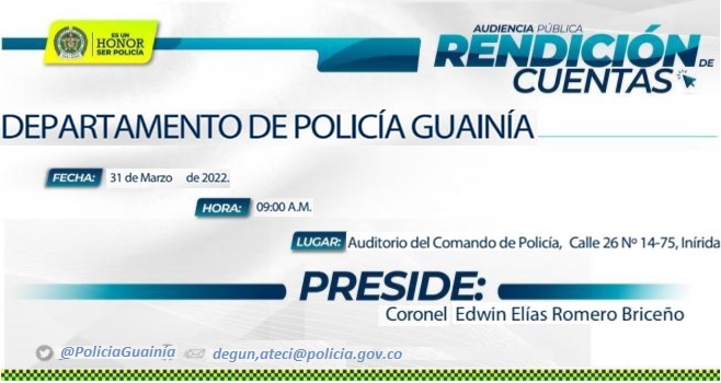 Invitación a la rendición de cuentas vigencia 2021 Departamento de Policía Guainía