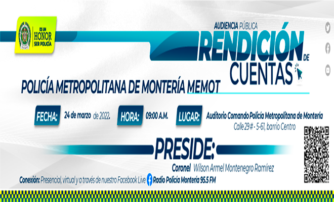 Invitación rendición de cuentas Policía Metropolitana de Montería vigencia 2021